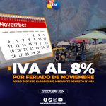 IVA al 8% por feriado de Noviembre