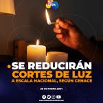 CENACE informa reducción de cortes de luz a escala nacional