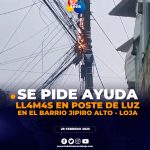 SOLICITAN AYUDA TRAS CORTO CIRCUITO EN JIPIRO ALTO